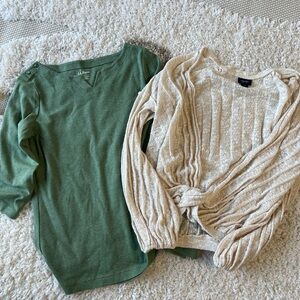 LL Bean Green and Cream Women's Sweater Set